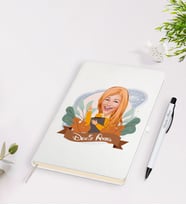 BK Gift Kişiye Özel Öğretmen Karikatürlü Beyaz Defter Kalem Seti - 2