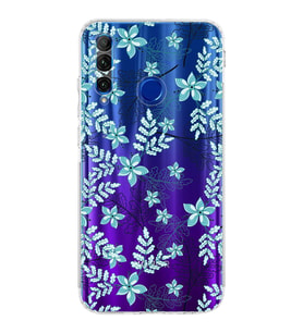 Huawei Honor 20 Lite  Kamera korumalı Kapak Floral Su Yeşili Tasarımlı  Şeffaf Kılıf
