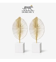 Doremcy 2’li Gold Yaprak Biblo 28x12 cm Modern Dekoratif Obje Polyester Döküm (Beyaz-Altın)
