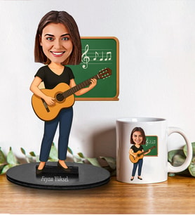 Kişiye Özel Müzik Öğretmeni Tasarımlı Karikatür Biblo Ve Kupa Hediye Seti 297