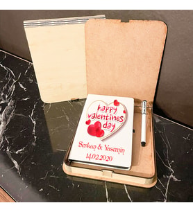 Sevgiliye Hediye Ahşap Kutulu Defter Kalem Set 024