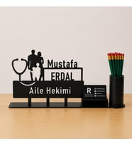 Aile Hekimi Masa İsimliği - Kişiye Özel, Mesleklere Özel İsimlik - Metal Ofis İsimliği, Kalemlik ve Kartlık Seti- Yeni İş, Terfi Hediyesi