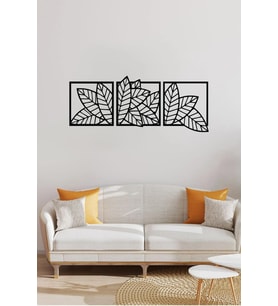 3'lü Yaprak Desenli Ahşap Duvar Tablosu - MDF, 25x25 cm (Toplam 85x25 cm)