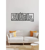 3'lü Yaprak Desenli Ahşap Duvar Tablosu - MDF, 25x25 cm (Toplam 85x25 cm) (Siyah)