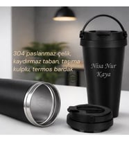Kişiye Özel Erkek Kadın Çelik Termos Bardak - Kulplu Kaydırmaz tabanlı 500 ml