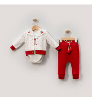 KIZ BEBEK BABY CHERRY 3 LÜ. TAKIM ORGANİK PAMUK 3,6,9 AY (Kalpli Kırmızı)