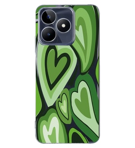 Realme C53 Uyumlu Yeşil Kalp Desenli Şeffaf Telefon Kılıfı