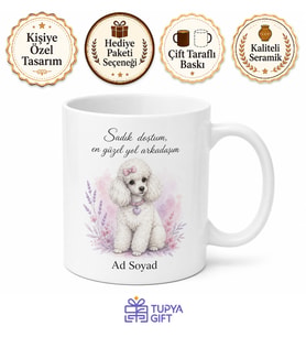 İsme Özel Poodle Desenli Kupa Bardak Köpek Severlere Hediye