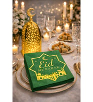 Eid Mubarak 20Li Yeşil Altın Varaklı Desenli Peçete
