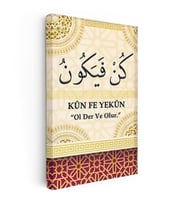 Dikey Kanvas Tablo Kun Fe Yekün Ayeti Türkçe Anlamlı Dini İslami Tablo Ev Ofis Duvar Dekoru