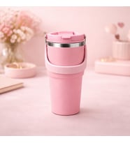 700 Ml Taşıma Kulplu Çelik Termos Mug Vakumlu Isı Yalıtımlı Sızdırmaz Dayanıklı Bardak (Pudra Pembe)