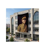 Atatürk Asker Ünüformasıyla Poster Bayrak Raşel Kumaş 6x9 metre ATA52