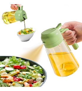 2'si 1 Arada Cam Sprey Yağdanlık ve Akıtmalı Şişe - 450ml Mutfak Yağ Püskürtücü - Air Fryer, Salata ve Yemek Hazırlığı İçin Sağlıklı Yağ Kontrolü - Sızdırmaz Kapaklı