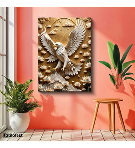 Dikey Kanvas Tablo Kartal ve Lotus Çiçekleri Hayvan Tablosu Ev Ofis Duvar Dekoru