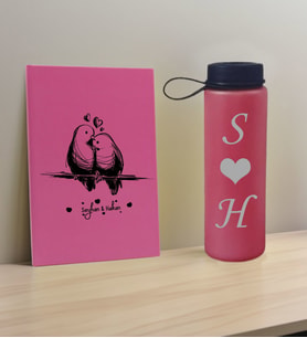 BK Gift Sevgiliye Özel İsimli Pembe Defter ve Fuşya Cam Matara Hediye Seti-4, Sevgiliye Hediye, Sevgililer Günü, Yeni İş Hediyesi