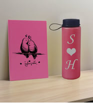 BK Gift Sevgiliye Özel İsimli Pembe Defter ve Fuşya Cam Matara Hediye Seti-4, Sevgiliye Hediye, Sevgililer Günü, Yeni İş Hediyesi