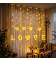 3 Metre Perde Led Işık - 8 Modlu Kalp ve LOVE Figürlü Dekoratif Animasyonlu Led