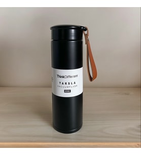 MODERN ÇİFT VAKUM YALITIMLI YANDAN DERİ TUTACAKLI SICAK/SOĞUK 450 ML GÜNLÜK, HEDİYELİK TERMOS. (Siyah)