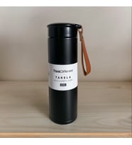 MODERN ÇİFT VAKUM YALITIMLI YANDAN DERİ TUTACAKLI SICAK/SOĞUK 450 ML GÜNLÜK, HEDİYELİK TERMOS. (Siyah)