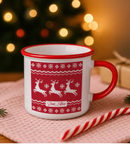 BK Gift Kişiye Özel İsimli Yılbaşı Tasarımlı Kırmızı Emaye Kupa Bardak -12, Arkadaşa Hediye, Yeni Yıl Hediyesi