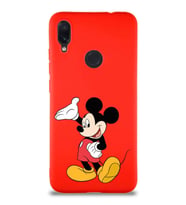 Xiaomi Redmi Note 7 Pro Soft Premier Kapak Mickey Mouse-C Tasarımlı Silikon Kılıf - Kırmızı (Şeffaf)