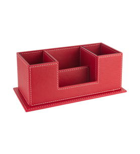 Masaüstü Deri Organizer Kalemlik 4 Gözlü Desktop Organizer Rainbow Vegan 10x12x25 cm. (Kırmızı)