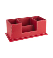 Masaüstü Deri Organizer Kalemlik 4 Gözlü Desktop Organizer Rainbow Vegan 10x12x25 cm. (Kırmızı)