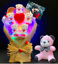 Sizlere Özel Fotoğraflı Led Işıklı Buket ve Peluş Ayıcık Anahtarlık (Model 4)