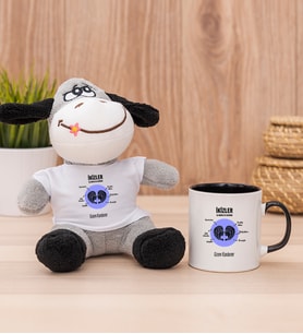 Kişiye Özel İkizler Burcuna Hediye Peluş Eşek ve Siyah Kupa