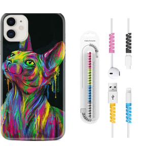 Apple iPhone 11 12 13 Mini Kılıf Kablo Koruma Spiral Silikon Color Cat 1754