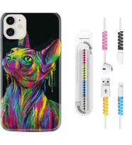 Apple iPhone 11 12 13 Mini Kılıf Kablo Koruma Spiral Silikon Color Cat 1754