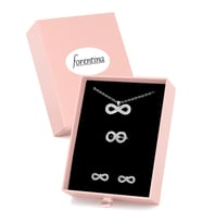 Forentina Gümüş Kaplama Sonsuzluk Kolye Küpe Yüzük Pembe Kutuda Hediye Set PS3455
