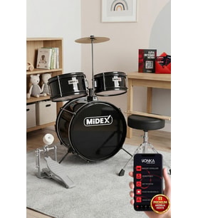 Midex CD300X-BK Akustik Junior Çocuk Baterisi Davulu Seti 5-14 Yaş İçin Full Set
