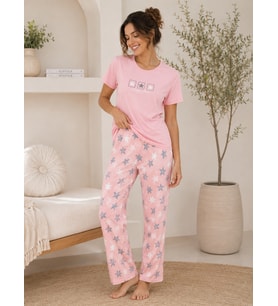 Mirano 4102 Yıldız Desenli Kısa Kollu Pamuklu Kadın Pijama Takımı