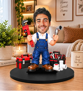 Kişiye Özel Tesisatçı Biblosu – 3D Karikatür Figürlü Su Tesisatçısı Usta Hediyesi, Dekoratif Masa Süsü