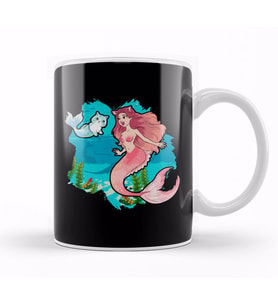 Cute & Funny Mermaid Cat Swimming Kitty Mermaidcat Kupa Bardak Porselen