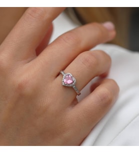 Pembe Taşlı Kalpli 925 Ayar Gümüş Bayan Yüzük, Sevgililer günü, Yıldönümü, Doğum Günü, Kalpli  Yüzük