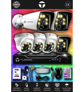 TURKNO 6 Kameralı Karie 3 İç Kamera Set 1 TB HDD Full HD Renkli Gece Görüşlü Güvenlik Kamerası Sistemi