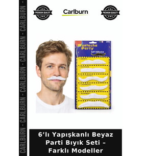 6’lı Yapışkanlı Beyaz Parti Bıyık Seti – Farklı Modeller Kutlama Ürünü Komik Hediye Sahne Objesi
