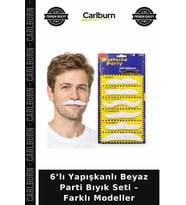 6’lı Yapışkanlı Beyaz Parti Bıyık Seti – Farklı Modeller Kutlama Ürünü Komik Hediye Sahne Objesi