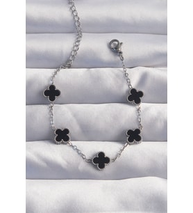 316L Çelik Baby Boy Gümüş Renk Siyah Mineli Yonca Bileklik 5886 - GLST9890-1135
