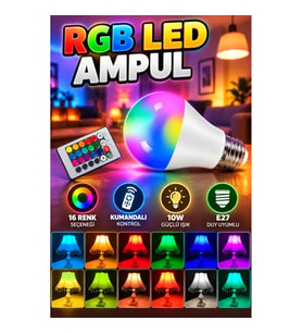 Kumandalı RGB LED Ampul E27 10W 2000 Lümen Renk Değiştiren Ambiyans Aydınlatma
