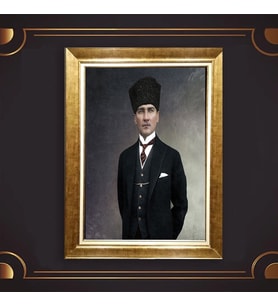 Altın Varaklı Çerçeveli Paspartulu Atatürk Tablo nl02A647 (Gold)
