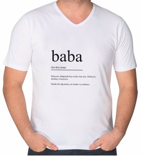 BK Gift Baba Tasarımlı V Yaka Tişört-1 (Beyaz)