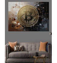 Altın Bitcoin Dijital Para Görseli Dekoratif Kanvas - Mdf Ahşap Tablo