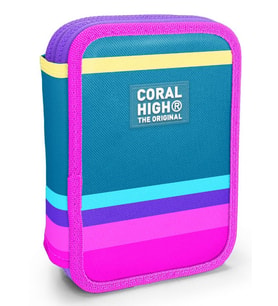 Coral High İki Karlı Organizer Kalemlik - Yeşil Pembe Sarı Desenli, Kız Çocuk, Yeşil Pembe Sarı Desenli (Çok Renkli)