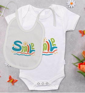 BK Kids Smile Tasarımlı Bebek Body Zıbın ve Mama Önlüğü Hediye Seti - Model 1