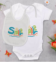 BK Kids Smile Tasarımlı Bebek Body Zıbın ve Mama Önlüğü Hediye Seti - Model 1