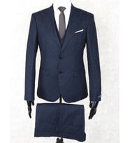 Jan Carlucci Slim Fit Sivri Yaka-Çift Yırtmaç Lacivert Drop 6 Yelekli Takım Elbise