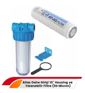 Lotto Filters Atlas Daire Girişi 10'' Housing ve Yıkanabilir Filtre (50 Micron)